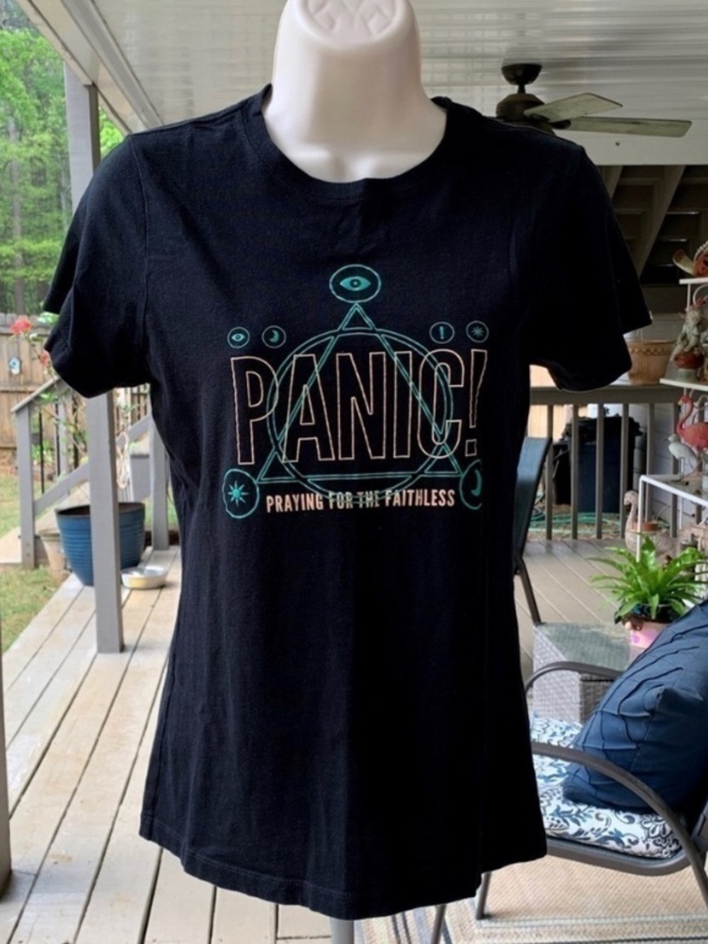 #9 Panic at the Disco Logo Hot Topic Black Band T-Shirt Top Groupie Star Medium